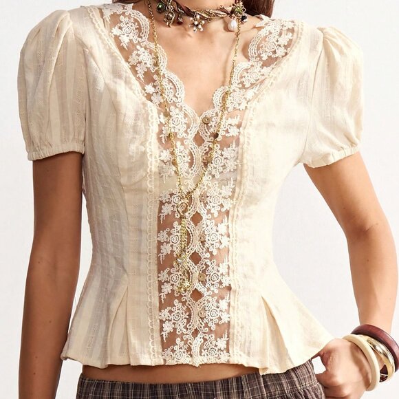 Apricot Bohemian Women's Jacquard Patchwork Resort Carnival Top - Picture 4 of 8